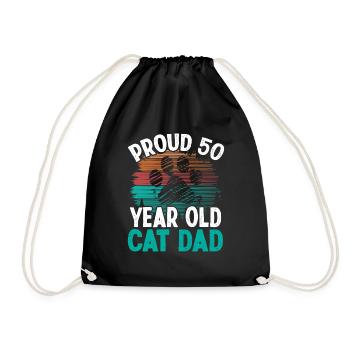 50th Birthday Cat Father Kitty 50 Year Old Cat Dad - Drawstring Bag - black - Front