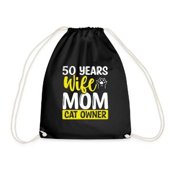 50 Year Old Wife Cat Mother 50th Birthday Cat Mom - Drawstring Bag - black - Front