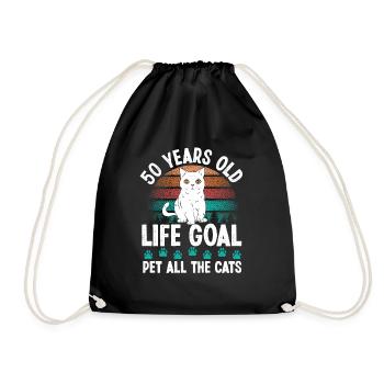 50 Year Old Cat Dad Pet Cat Mom 50th Birthday - Drawstring Bag - black - Front