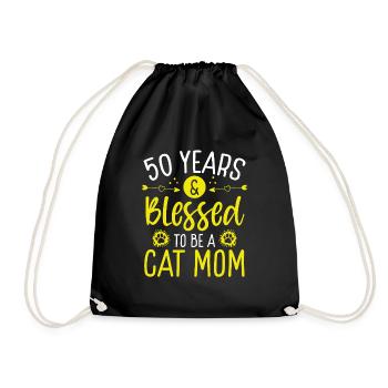 50 Year Old Cat Mother be a Cat Mom 50th Birthday - Drawstring Bag - black - Front
