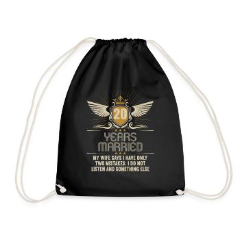 20 years married only 2 mistakes 20th wedding anniversary - Drawstring Bag - black - Front