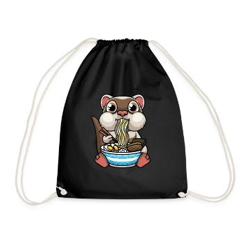 Ferret Eats Ramen Noodles Anime Kawaii - Drawstring Bag - black - Front