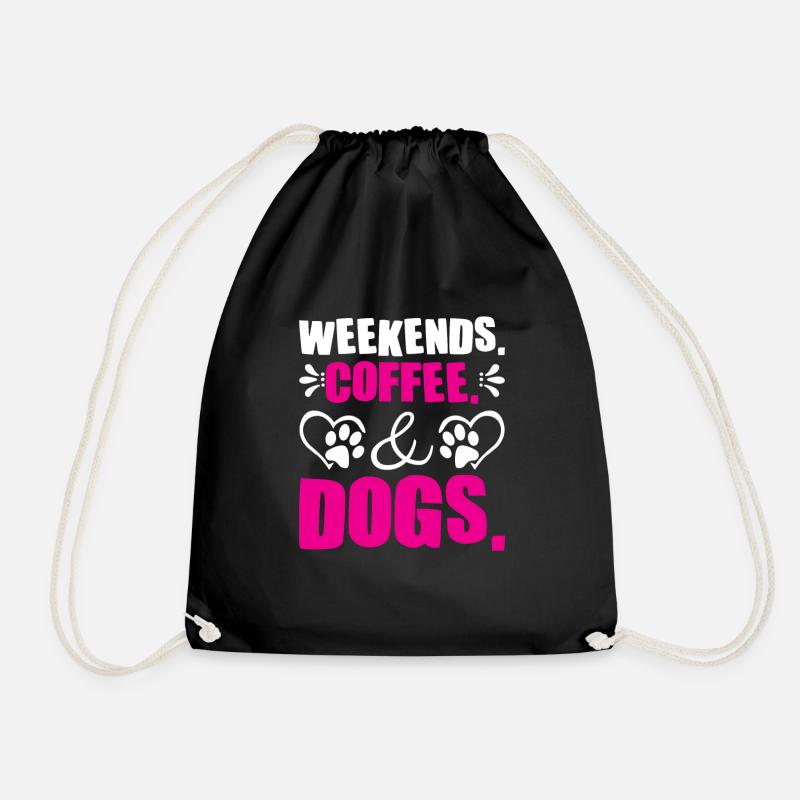 weekends coffee dogs - Drawstring Bag - black
