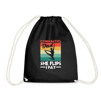 Gymnastics Daddy Father's Day Gymnastics Dad she Flips - Drawstring Bag - black - Front