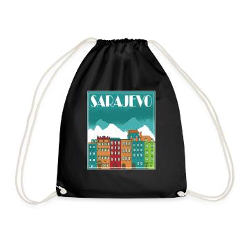 Sarajevo Landscape Vintage Art - Drawstring Bag - black - Front