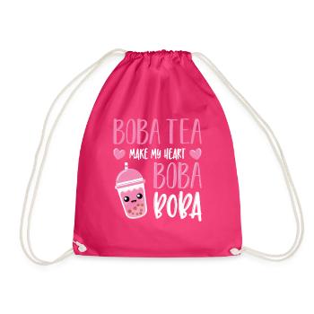 Powered By Tea Bubble Milk Tea Lovers Gift Idea - Drawstring Bag - fuchsia - Front