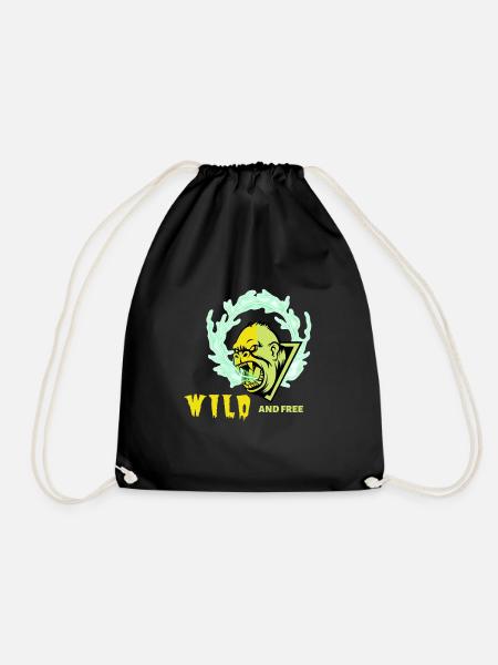 GORILLA WILD AND FREE - Drawstring Bag - black