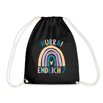 7 Jahre Rainbow Regenbogen 7. Geburtstag - Turnbeutel - Schwarz - Vorne