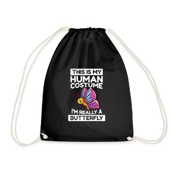 This Is My Human Costume I'm Really A Butterfly - Drawstring Bag - black - Front