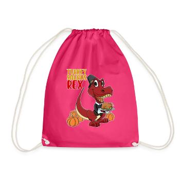 Turkey Saurus Rex I TRex Pilgrim Hat I Dinosaur - Drawstring Bag - fuchsia - Front