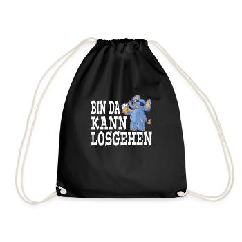 Bin da Kann losgehen Durstiger blauer Elefephant - Turnbeutel - Schwarz - Vorne