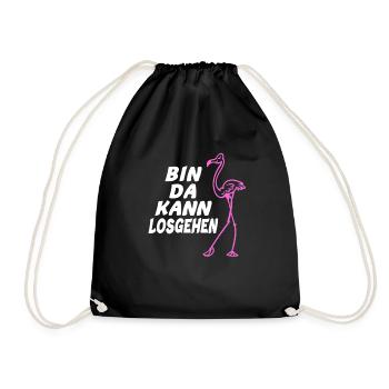 Bin da kann losgehen cooler & niedlicher Flamingo - Turnbeutel - Schwarz - Vorne
