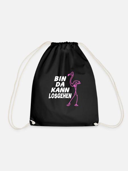 Bin da kann losgehen cooler & niedlicher Flamingo - Turnbeutel - Schwarz