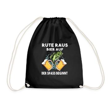 Rute raus Bier auf der Spass beginnt Angeln Angler - Turnbeutel - Schwarz - Vorne
