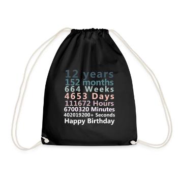 Happy 12th Birthday | 12th Birthday Gifts | Gifs - Drawstring Bag - black - Front