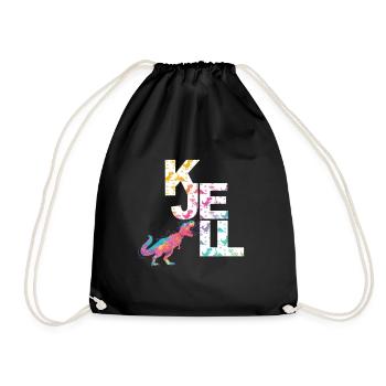 KJELL - Beautiful boy name with cute dinosaurs - Drawstring Bag - black - Front