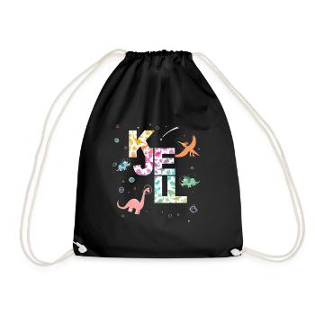 KJELL - Beautiful boy name with cute dinosaurs - Drawstring Bag - black - Front