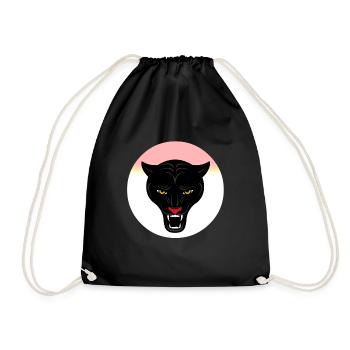 Panther Face Cute Cat Lover T-Shirt Present Gift - Drawstring Bag - black - Front