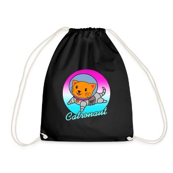 Catronaut Cute Cat Lover T-Shirt Present Gift - Drawstring Bag - black - Front