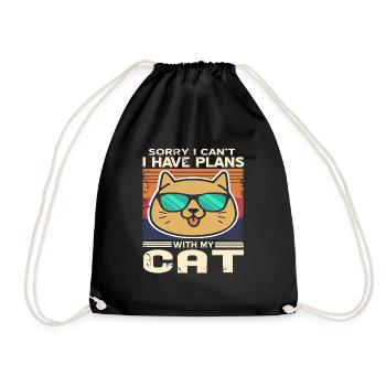 Sorry I Can't I Have Plans With My Cat T-Shirt - Drawstring Bag - black - Front