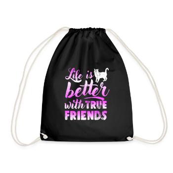 Life is better with true friends cat lover tea - Drawstring Bag - black - Front