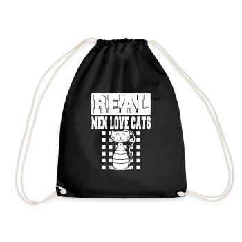Real Men Love Cats Funny Cat Lover T-Shirt - Drawstring Bag - black - Front