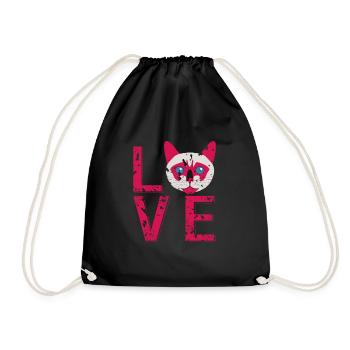 Vintage LOVE Cute Cat Lover T-Shirt Present Gift - Drawstring Bag - black - Front