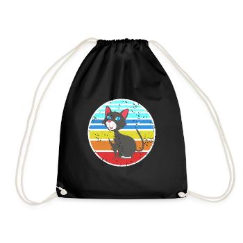 Retro Tuxedo Cat Cute Cat Lover T-Shirt - Drawstring Bag - black - Front