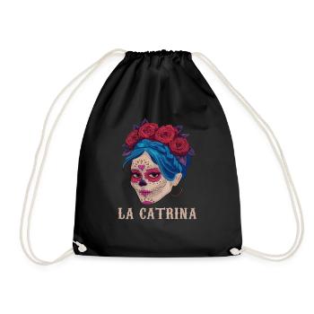 Catrina Halloween Flower Sugar Skull Muertos Dead - Turnbeutel - Schwarz - Vorne
