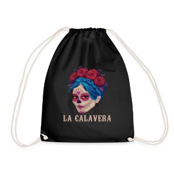 Bone Halloween Flower Sugar Skull Muertos Day Dead - Drawstring Bag - black - Front