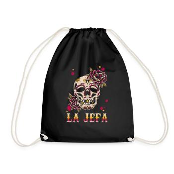 Jefa Floral Sugar Skull Muertos Day Dead Halloween - Turnbeutel - Schwarz - Vorne