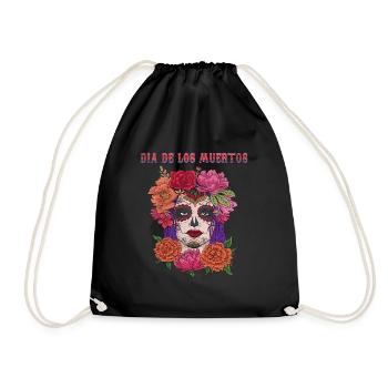 Mexico Flower Floral Sugar Skull Muertos Day Dead - Turnbeutel - Schwarz - Vorne