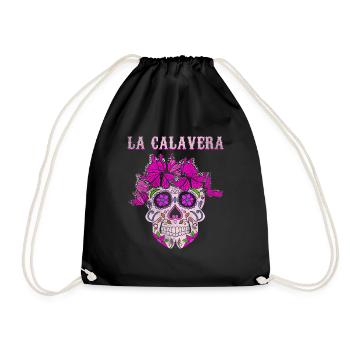 Bone Butterfly Sugar Skull Muertos Day Halloween - Drawstring Bag - black - Front