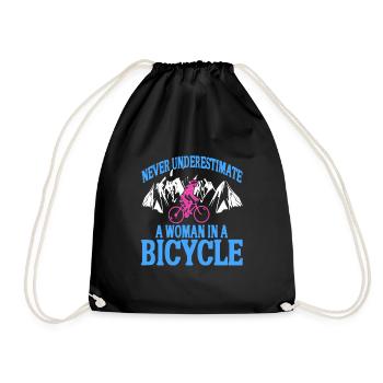 Never Underestimate A Woman In a Bicycle Tee - Drawstring Bag - black - Front