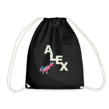 ALEX - Beau nom de garçon avec de mignons dinosaures - Sac de sport léger - noir - Devant