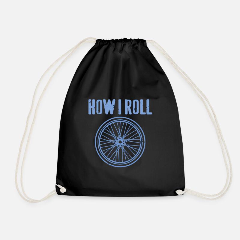 How I Roll Awesome Cycling T-Shirt Present Gift - Drawstring Bag - black