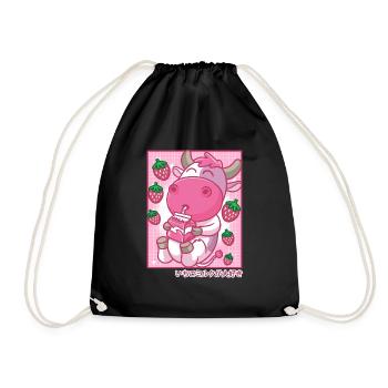 Kawaii Cow Strawberry Milk Anime Japan - Drawstring Bag - black - Front