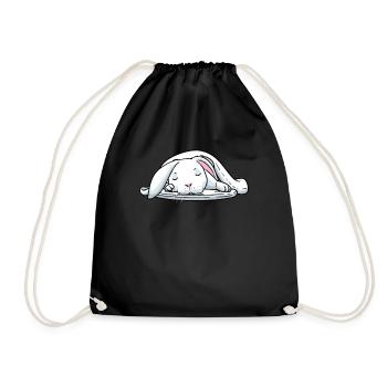 White Rabbit Sleeping Rabbit Tired - Drawstring Bag - black - Front