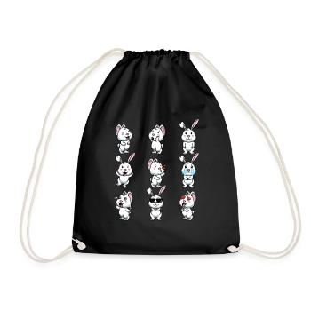 White Rabbit Emoticons Rabbit - Drawstring Bag - black - Front