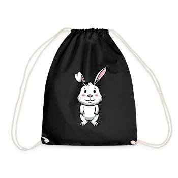 White Rabbit Emoticons Rabbit - Drawstring Bag - black - Front