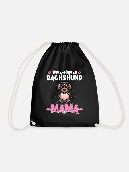 Rough-haired dachshund Mama - Drawstring Bag - black
