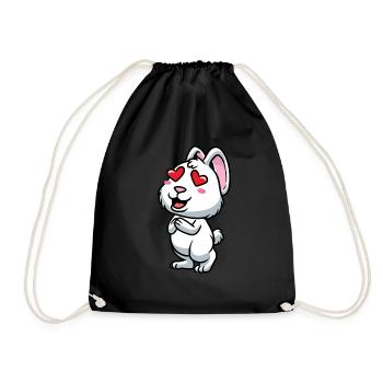White Rabbit Emoticons Rabbit - Drawstring Bag - black - Front
