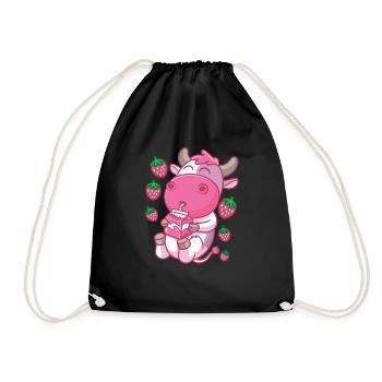 Kawaii Vache Fraise Lait Anime - Sac de sport léger - noir - Devant