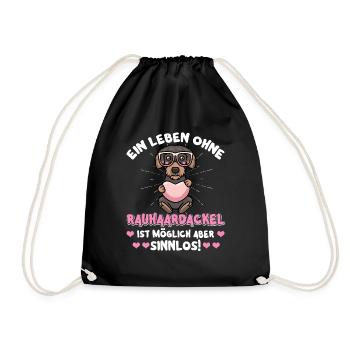 Rauhaardackel Hund Mit Herz Und Sonnenbrille - Turnbeutel - Schwarz - Vorne