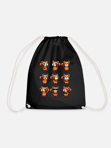 Red Panda Small Panda Emoticon - Drawstring Bag - black