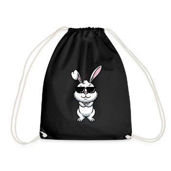 White Rabbit Emoticons Rabbit - Drawstring Bag - black - Front