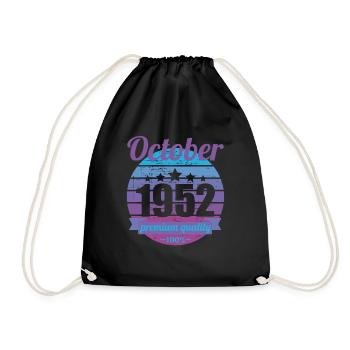 Born October 1952 70 years 70s 70th birthday - Drawstring Bag - black - Front