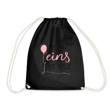 Ich bin eins - einsame klasse pink 1. Geburtstag - Turnbeutel - Schwarz - Vorne