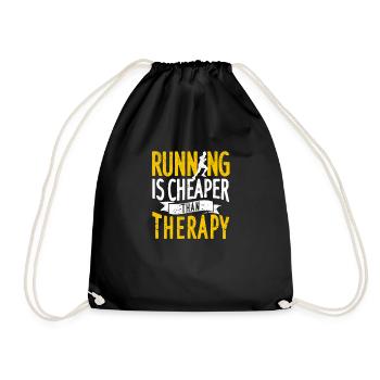 Laufen ist billiger als Therapie Lustige Jogging - Turnbeutel - Schwarz - Vorne