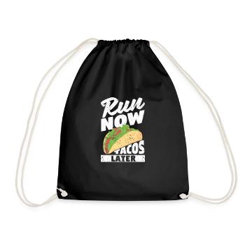 Funny Mexican Running Taco Jogging Run Now - Drawstring Bag - black - Front